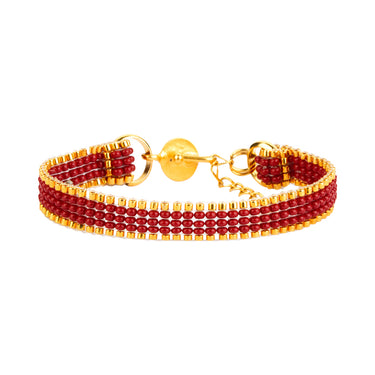 Brazalete Telar Dorado Mini Liso Rojo